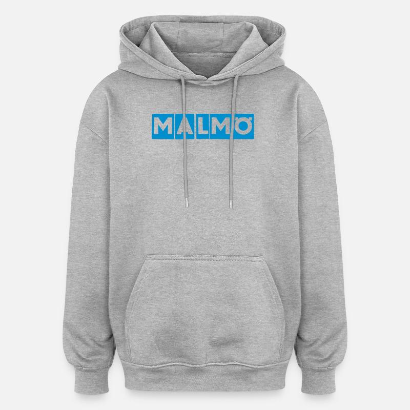 Malmö – Conception de texte bleu - Sweat à capuche oversize unisexe - gris chiné