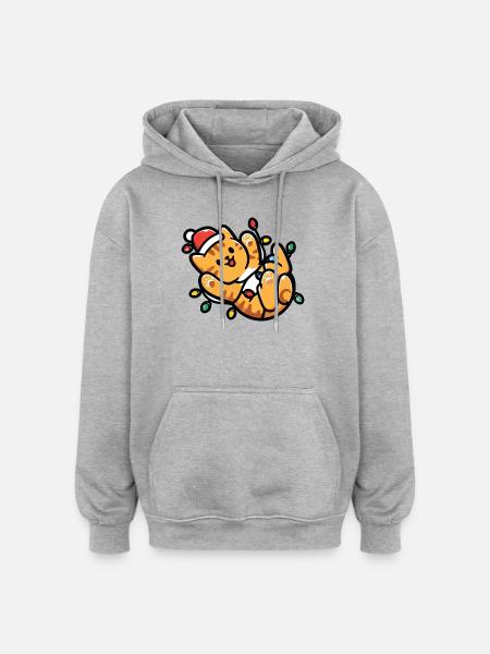 Kawaii Cat Fairy Lights Christmas - Oversized Unisex Hoodie - heather grey