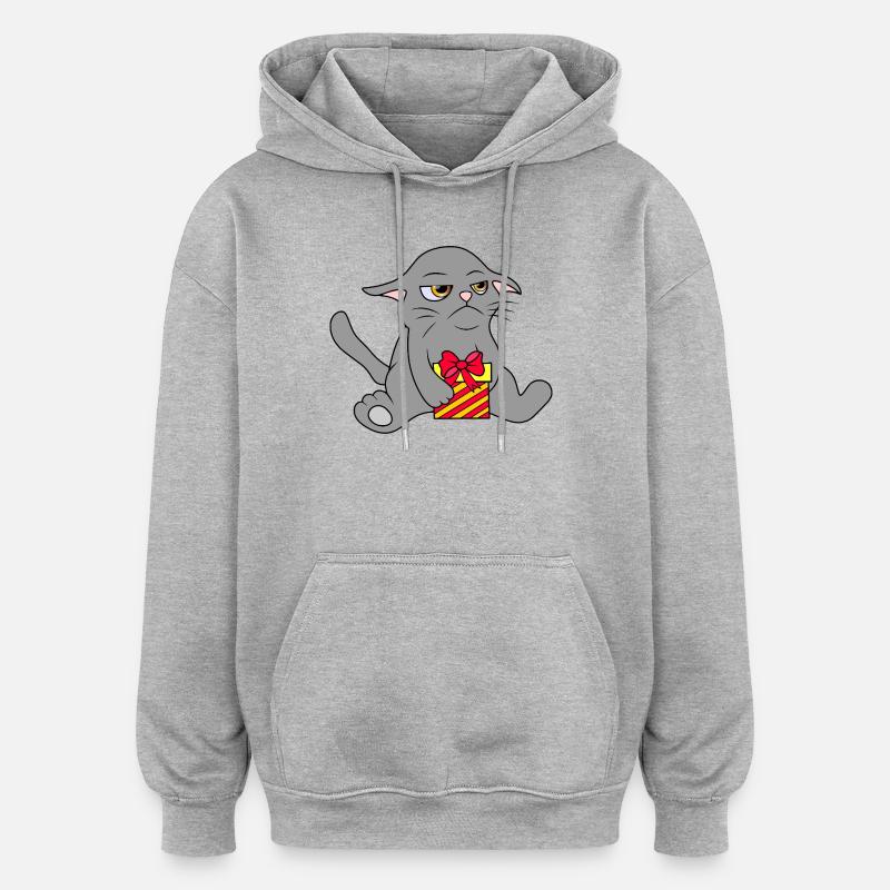 Grimmige Katze mit Geschenk - Oversized Unisex Hoodie - Grau meliert