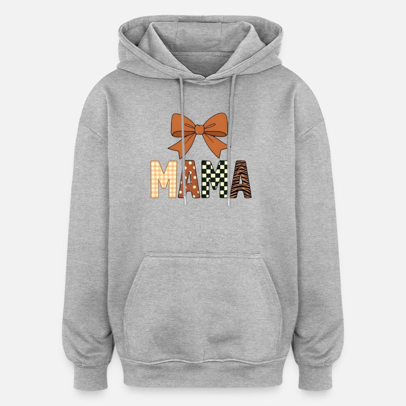 Bunte, verspielte MAMA-Texte mit mädchenhafter Schleife - Oversized Unisex Hoodie - Grau meliert
