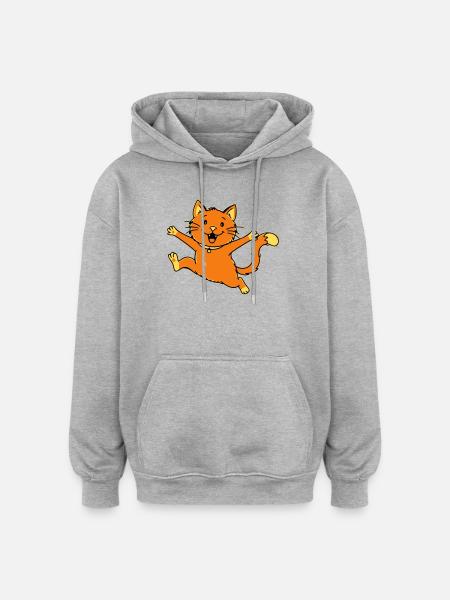 Cheerful cartoon cat jumping - Oversized Unisex Hoodie - heather grey