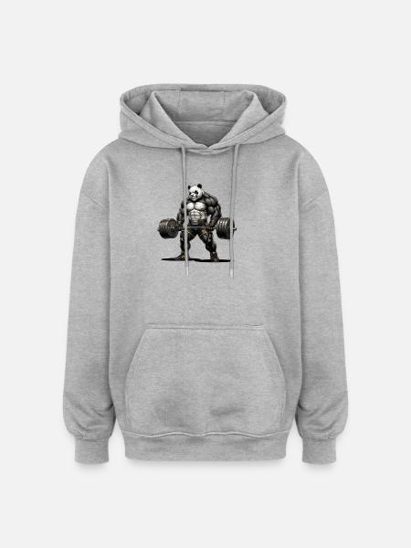 Panda Strength – Bodybuilding Design - Oversized Unisex Hoodie - heather grey