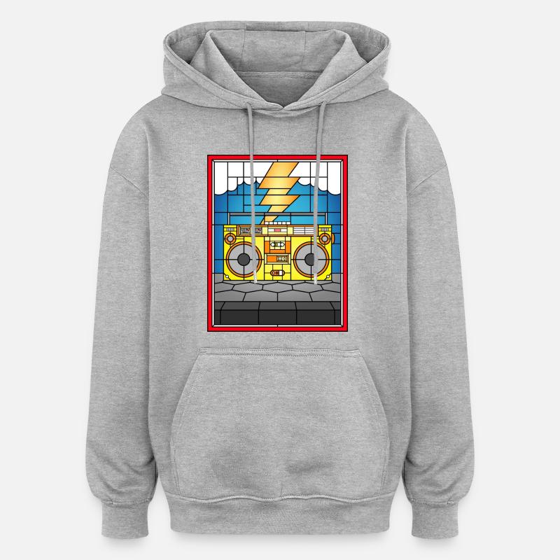 Illustration de Boombox en vitrail - Sweat à capuche oversize unisexe - gris chiné