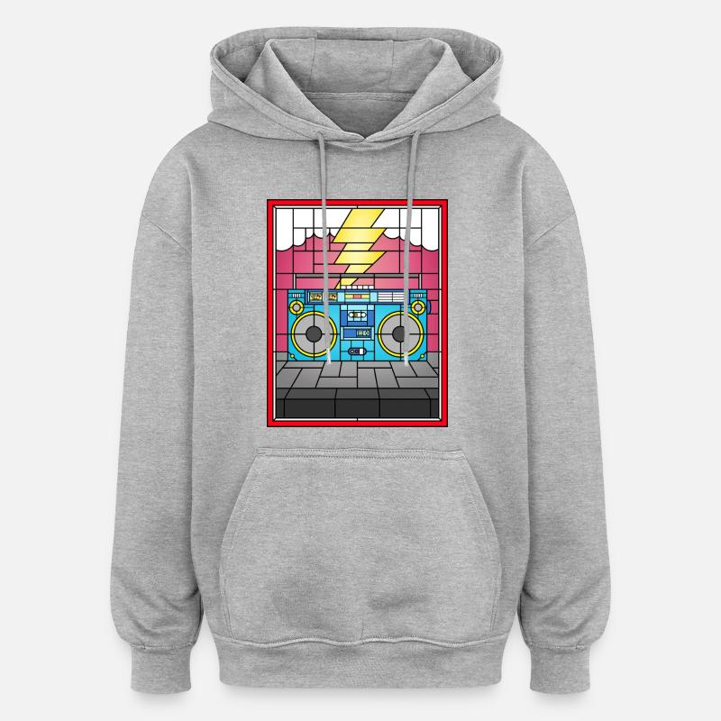 Illustration de Boombox en vitrail - Sweat à capuche oversize unisexe - gris chiné