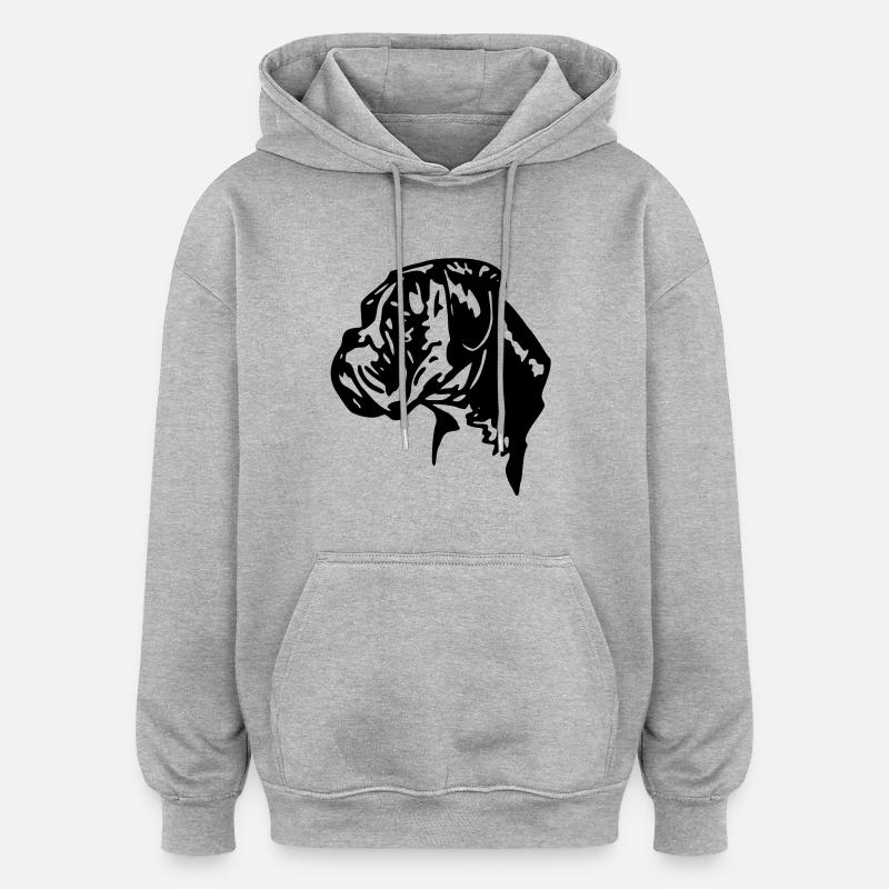 chien boxer - Sweat à capuche oversize unisexe - gris chiné