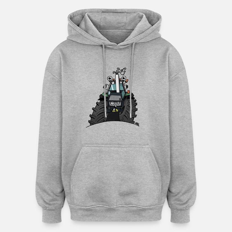 367 Grüner Traktor - Oversized Unisex Hoodie - Grau meliert