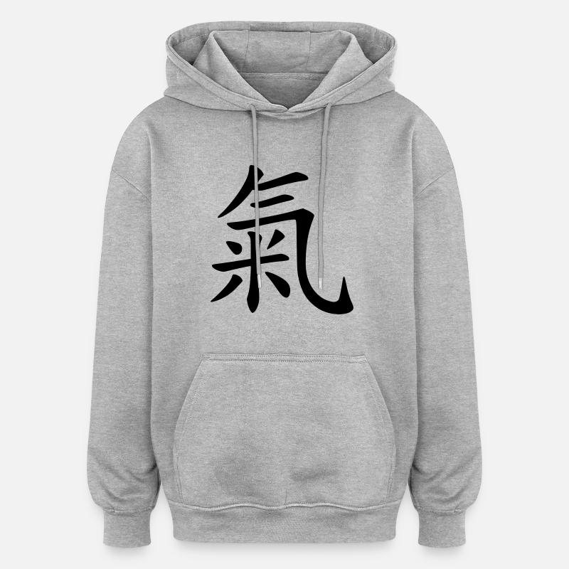 Qi Leben Freude - Oversized Unisex Hoodie - Grau meliert