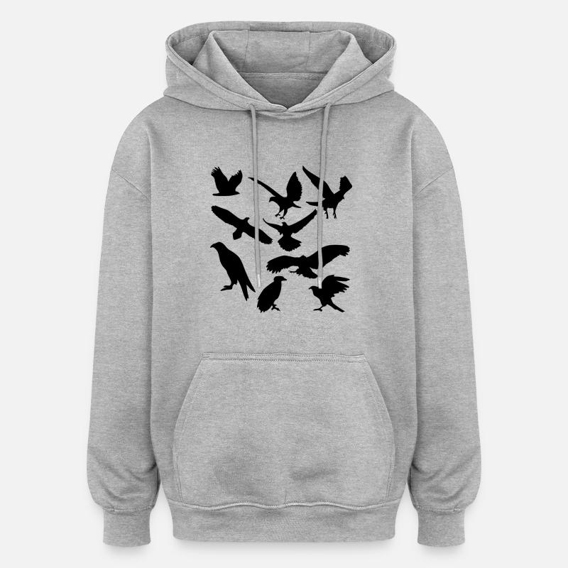 oiseaux - Sweat à capuche oversize unisexe - gris chiné