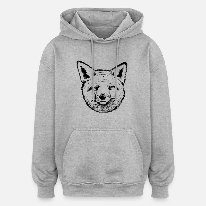 Fox Head - Sweat à capuche oversize unisexe - gris chiné