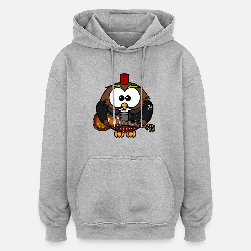 Eule als Punk mit Gitarre - Oversized Unisex Hoodie - Grau meliert