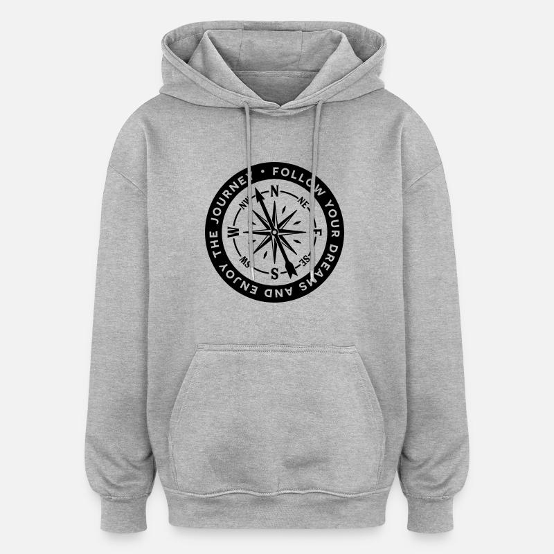Kompass - Oversized Unisex Hoodie - Grau meliert