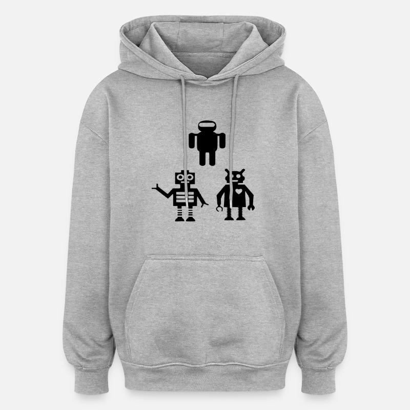robot androïde - Sweat à capuche oversize unisexe - gris chiné