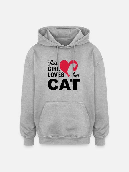 Chat - Sweat à capuche oversize unisexe - gris chiné
