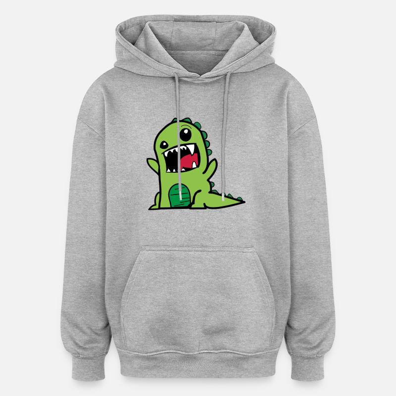 Dinosaure vert - Sweat à capuche oversize unisexe - gris chiné