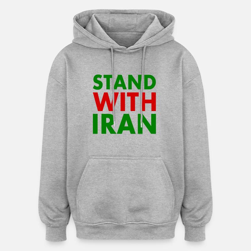 Stand with iran - Sweat à capuche oversize unisexe - gris chiné
