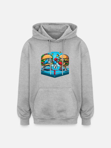 Hamburger de boxe - Sweat à capuche oversize unisexe - gris chiné