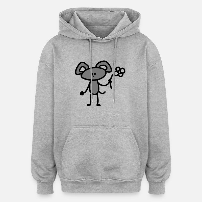 Souris avec des fleurs - Sweat à capuche oversize unisexe - gris chiné