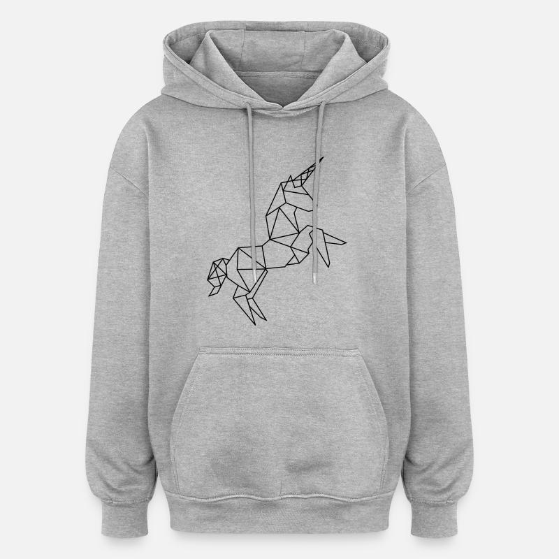 Graphique Licorne - Sweat à capuche oversize unisexe - gris chiné
