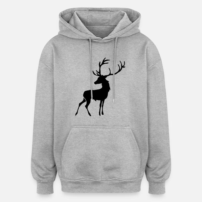 Cerf - Sweat à capuche oversize unisexe - gris chiné