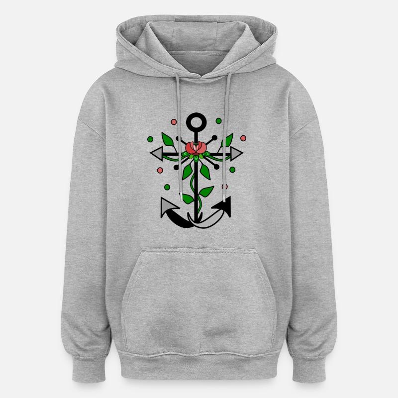 Blumiger Anker - Oversized Unisex Hoodie - Grau meliert