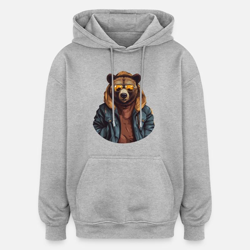 Ours de rue | Amants d’ours - Sweat à capuche oversize unisexe - gris chiné