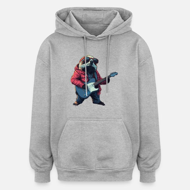 Paresseux avec guitare électrique - Sweat à capuche oversize unisexe - gris chiné