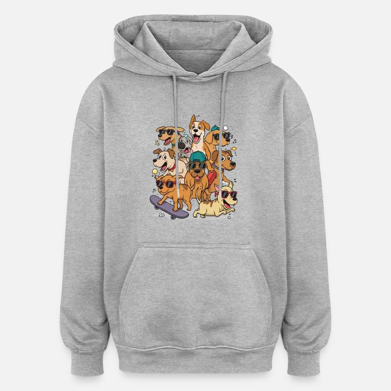 Chiens heureux - Sweat à capuche oversize unisexe - gris chiné