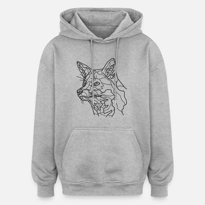 Fox Line Art - Sweat à capuche oversize unisexe - gris chiné
