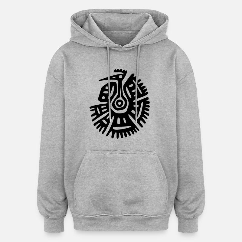 Geier art maya - Sweat à capuche oversize unisexe - gris chiné