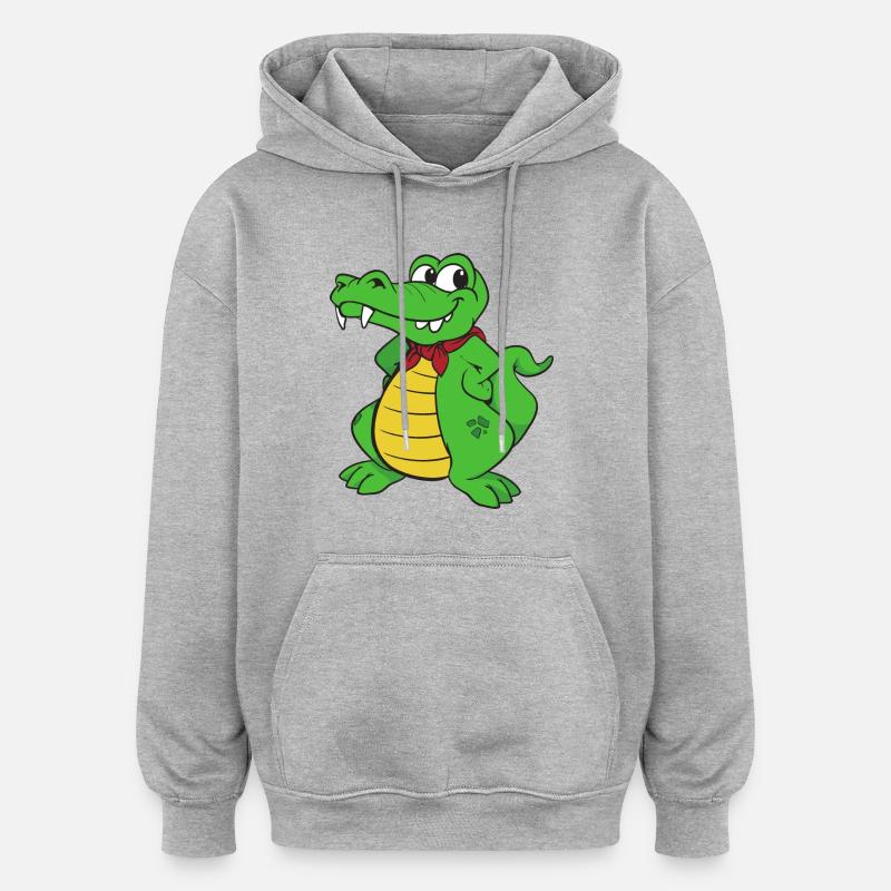 Croco Caïman Reptiles animaux - Sweat à capuche oversize unisexe - gris chiné