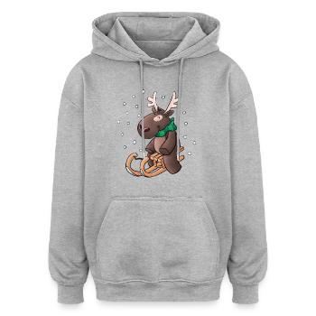 Moose - Kuschelelch mit Schlitten - Oversized Unisex Hoodie - heather grey - Front - Noah (186cm)