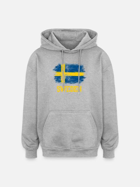 Sweden Brush Flag Graphic - Oversized Unisex Hoodie - heather grey