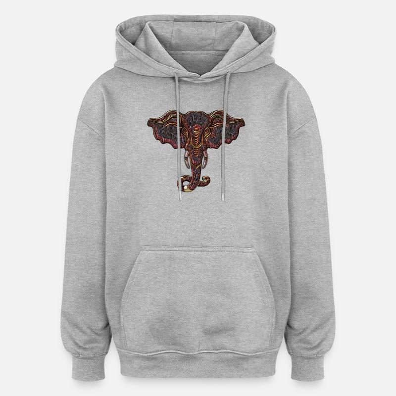 Tête d’éléphant décorative - Sweat à capuche oversize unisexe - gris chiné