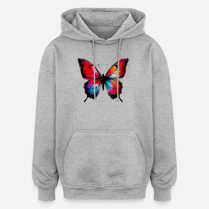 Papillon - Sweat à capuche oversize unisexe - gris chiné