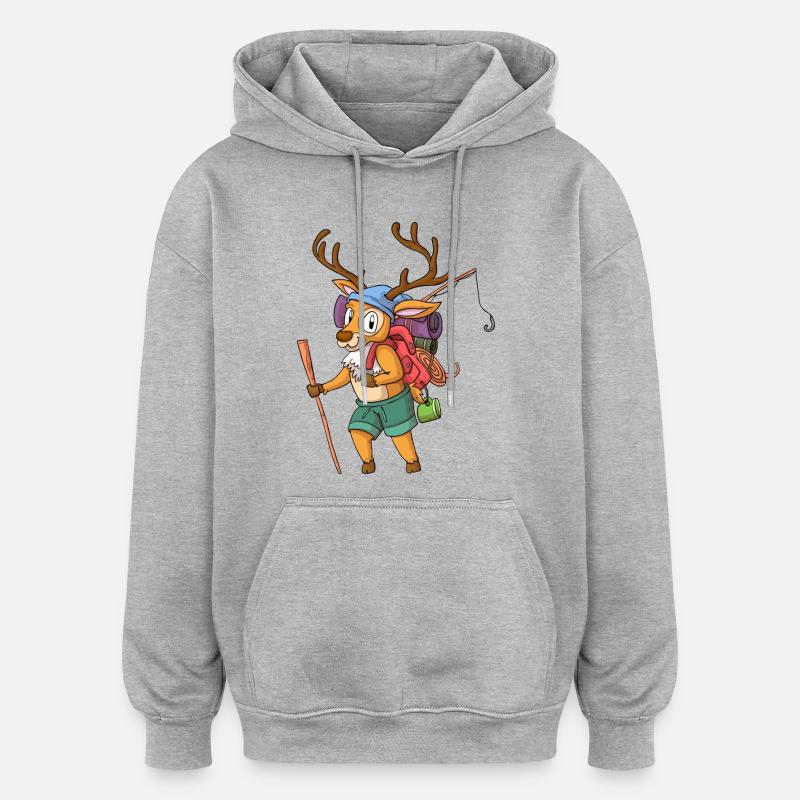 Hirsch Wanderer / Wandernder Hirsch - Oversized Unisex Hoodie - Grau meliert