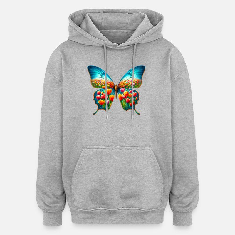 Papillon Tulipe Tulipes - Sweat à capuche oversize unisexe - gris chiné