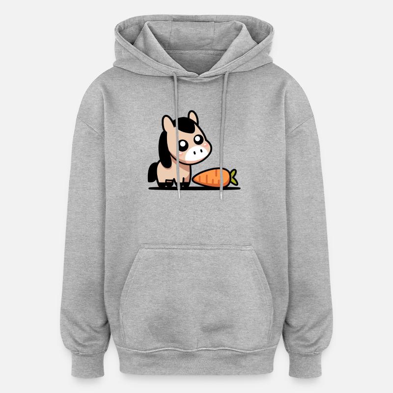 Pferdchen mit Karotte - Oversized Unisex Hoodie - Grau meliert