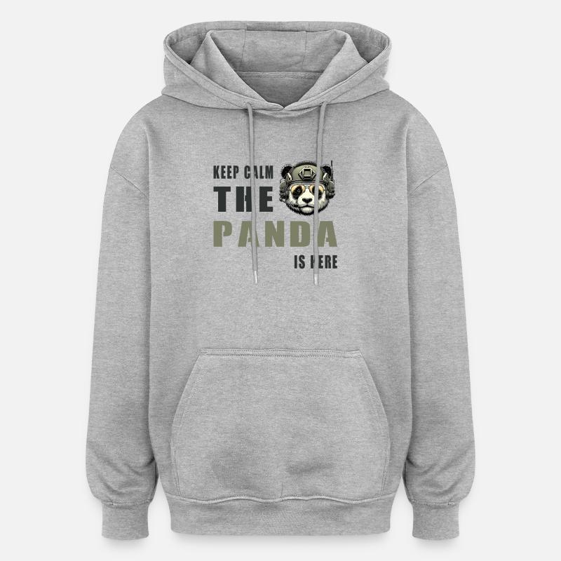 Panda tactique – Restez calme - Sweat à capuche oversize unisexe - gris chiné