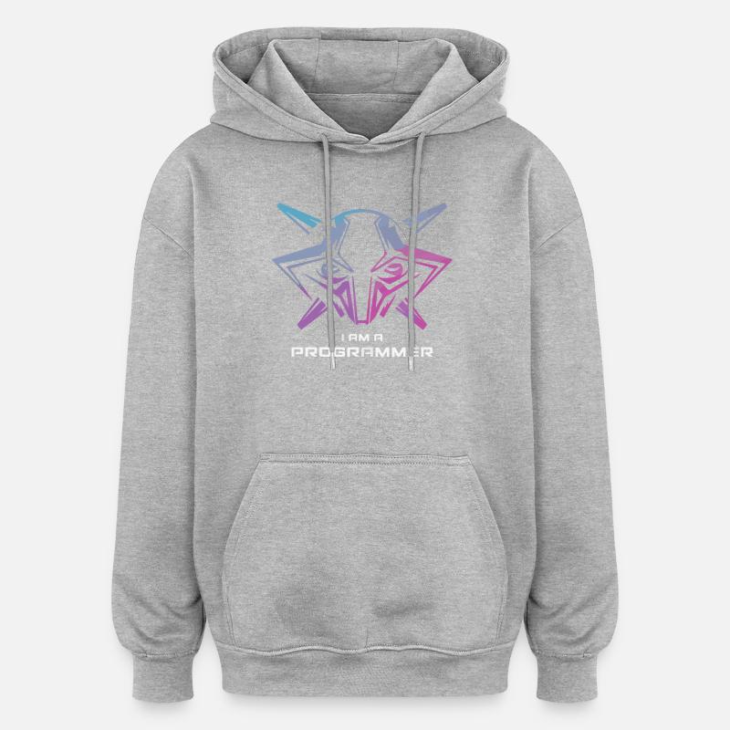 Art futuriste du programmeur cyborg - Sweat à capuche oversize unisexe - gris chiné