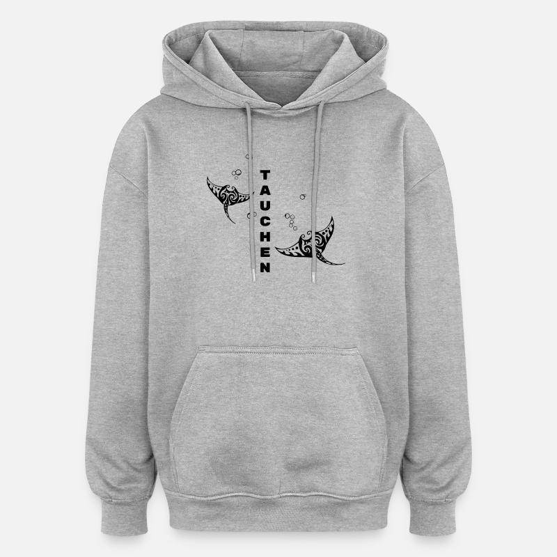 Tauchen – Tribal Manta Rochen Design - Oversized Unisex Hoodie - Grau meliert