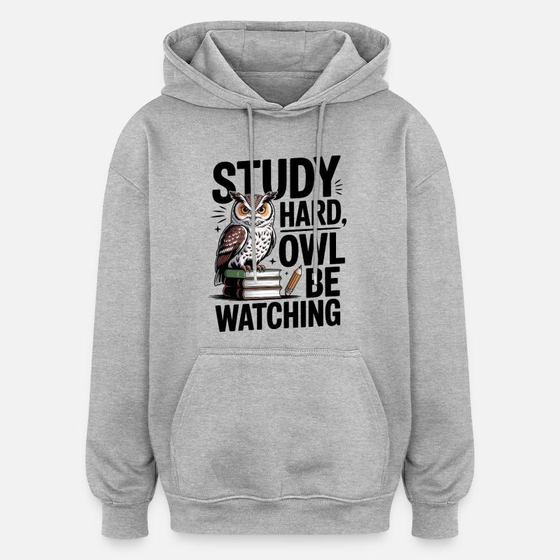 weise Eule - Oversized Unisex Hoodie - Grau meliert
