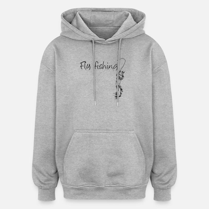 Pêche à la mouche - Sweat à capuche oversize unisexe - gris chiné