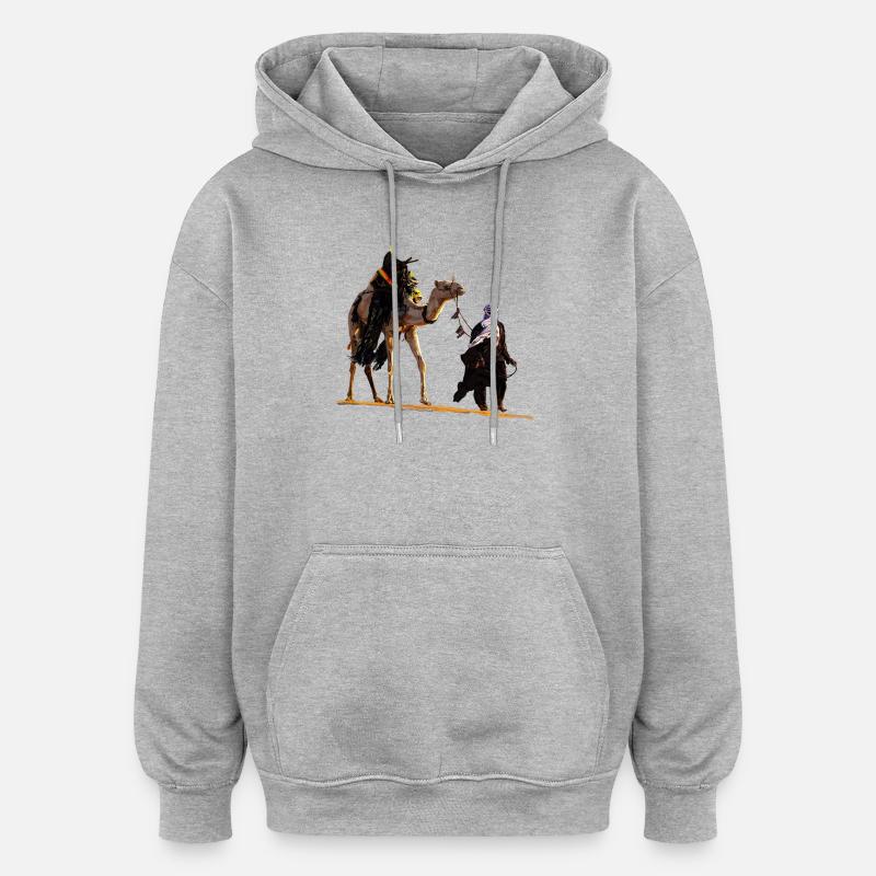 Beduin mit Kamel - Oversized Unisex Hoodie - Grau meliert