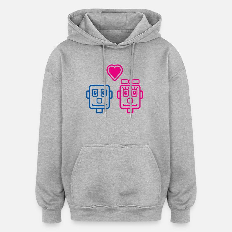 Robots Amoureux par Helfspawn - Sweat à capuche oversize unisexe - gris chiné