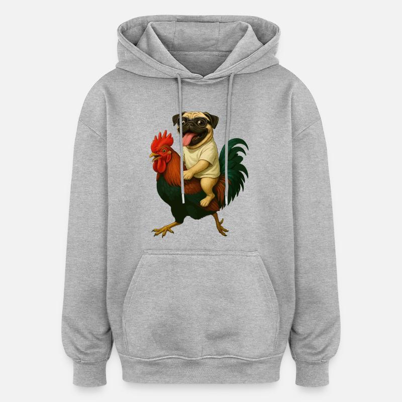Carlin sur le manège du coq - Sweat à capuche oversize unisexe - gris chiné