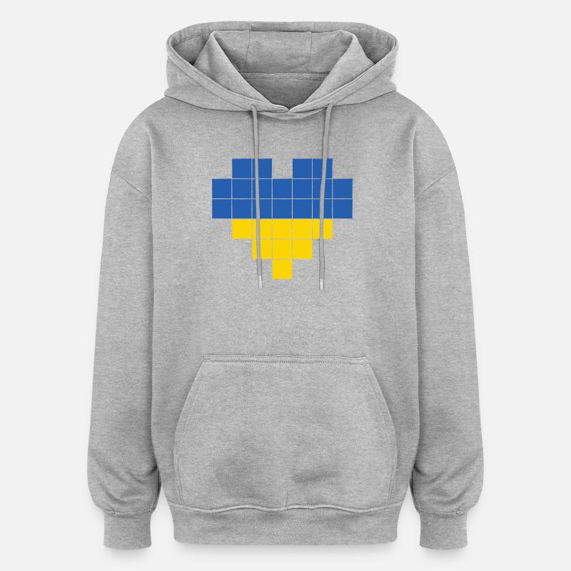 Pixel Heart Drapeau de l’Ukraine - Sweat à capuche oversize unisexe - gris chiné