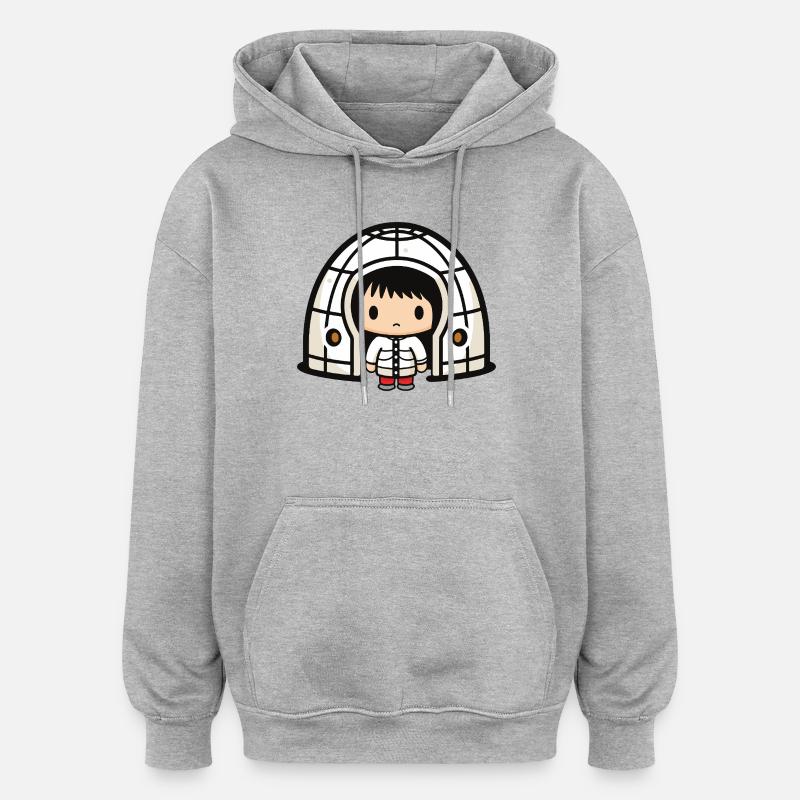 Bande dessinée d’igloo esquimau d’hiver - Sweat à capuche oversize unisexe - gris chiné
