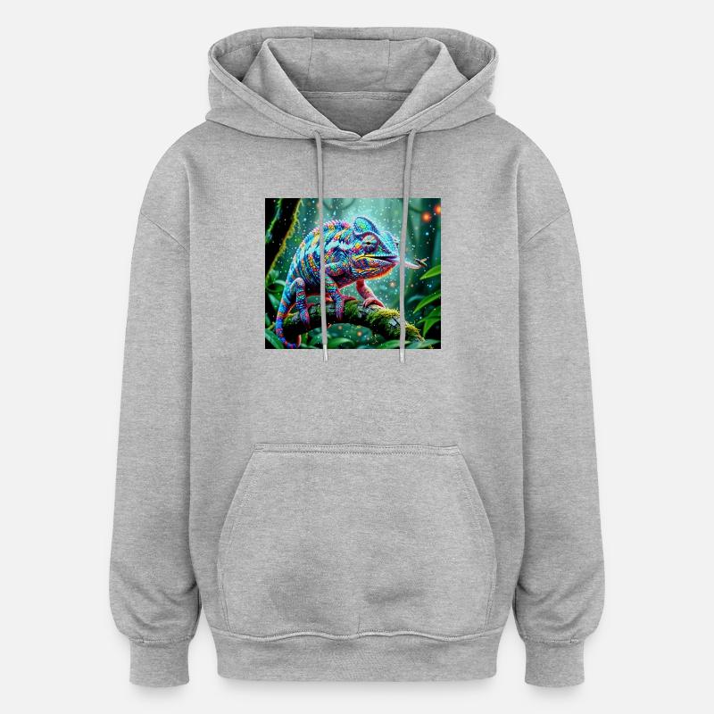 Neon Caméléon Jungle Magie - Sweat à capuche oversize unisexe - gris chiné
