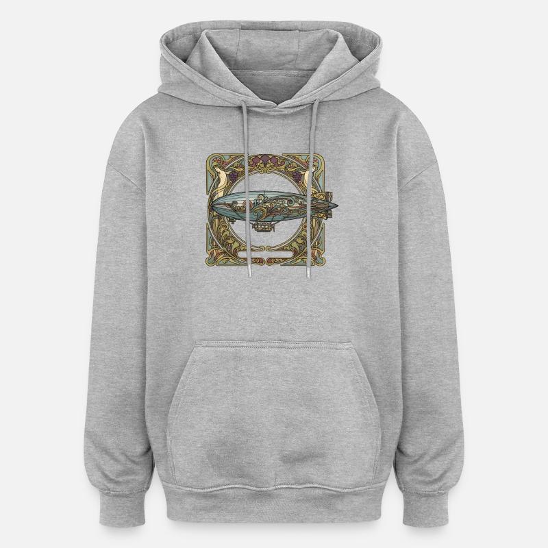 Dirigeable dans un cadre Art Nouveau - Sweat à capuche oversize unisexe - gris chiné