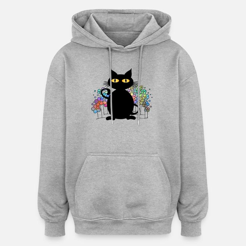 chat - Sweat à capuche oversize unisexe - gris chiné